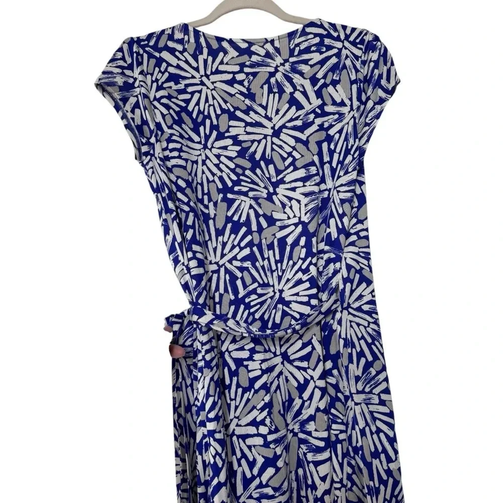 DVF Kye Paint Stroke Silk Jersey Knit Wrap Dress Blue Wrap Dress Small Sz 10 Tag - Picture 10 of 12